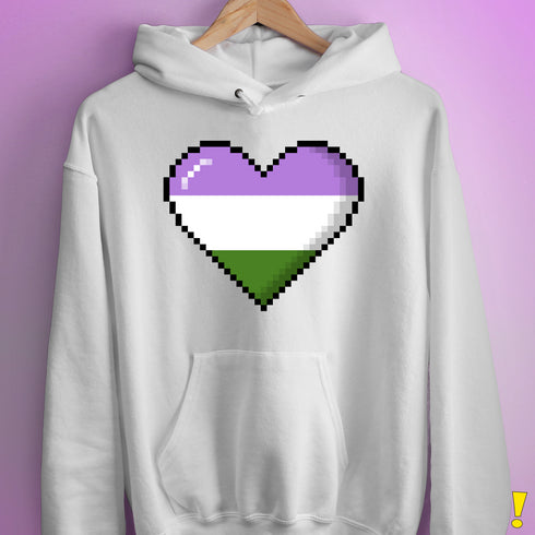 Genderqueer Pride 8-Bit Pixel Heart Hoodie - White